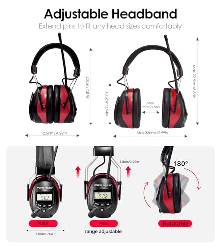 Digital AM FM Radio Headphones, Hearing Protection Earmuff for Adult, 30dB SNR for Mowing, Construction, Chainsaw - color: Am Fm Radio + Battery + Red