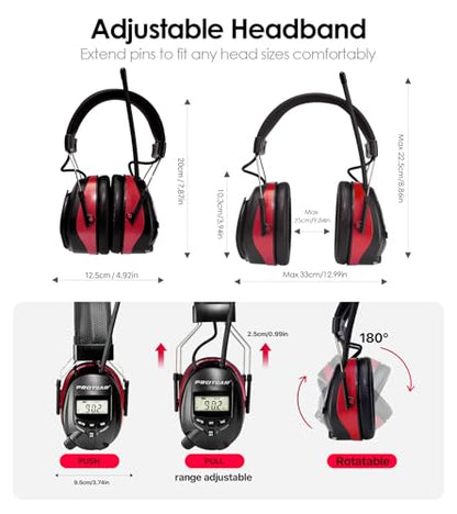 Digital AM FM Radio Headphones, Hearing Protection Earmuff for Adult, 30dB SNR for Mowing, Construction, Chainsaw - color: Am Fm Radio + Battery + Red