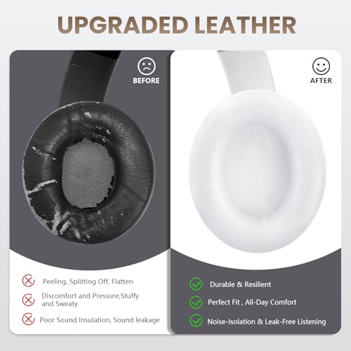 Studio Pro Headphone Ear Pads, Replacement Earpads/Cushions for Beats Studio Pro, with Premium Protein Leather, Resilient Memory Foam, Added Thickness - color: White