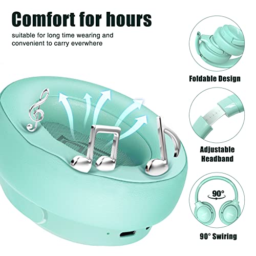 BERIBES Bluetooth Headphones Over Ear Wireless HiFi Stereo Headsets 65H 6EQ | Bluetooth 6.0,with Built-in HD Mic,Foldable Lightweight,Comfort Fit,Fast Charging,Deep Bass for Home Office Cellphone PC Ect. - color: Green