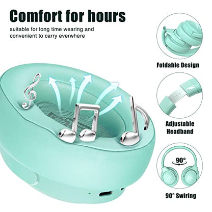 BERIBES Bluetooth Headphones Over Ear Wireless HiFi Stereo Headsets 65H 6EQ | Bluetooth 6.0,with Built-in HD Mic,Foldable Lightweight,Comfort Fit,Fast Charging,Deep Bass for Home Office Cellphone PC Ect. - color: Green