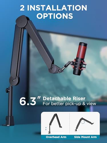 InnoGear Mic Stand Set, 360° Rotatable Low Profile Mic Arm & Boom Arm with Cable Management Channels Height Riser for Blue Yeti FIFINE AM8 K669B HyperX QuadCast S SoloCast AT2020 Shure SM7B and More