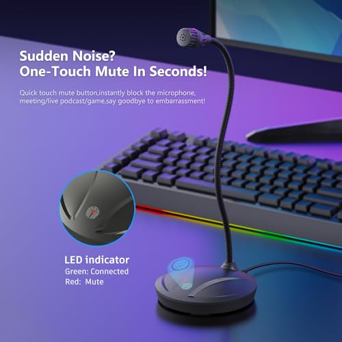USB Desktop Microphone, Plug & Play for PC/Mac | Cardioid condenser mic, metal. Mute & LED. For singing, podcasting, voice-over, video, gaming, streaming. USB, no driver. - color: Black 1