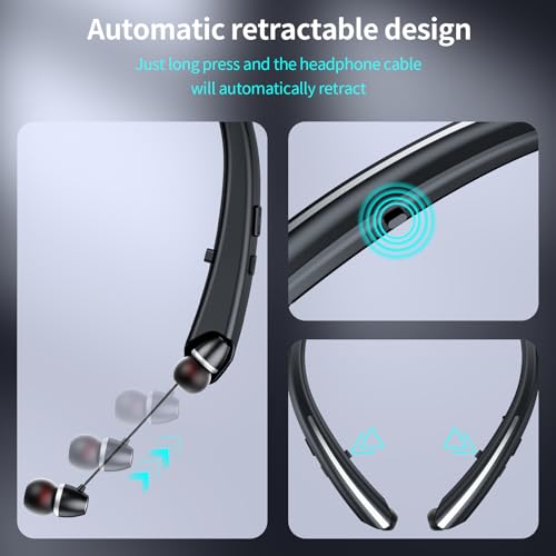 Neckband Bluetooth Headphones, Wireless Retractable Headset with Mic, IPX5 Sweatproof Earphones, Noise Cancelling Earbuds | 22H Playtime for Sports/Running/Driving (Black) - color: BLACK