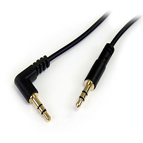 StarTech 1ft Slim 3.5mm Audio Cable, Right Angle, Male to Male (MU1MMSRA) | Aux Cable - size: 1 ft, style: 1 x Angled Connector