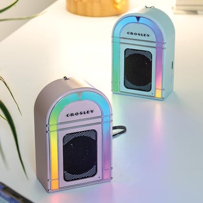 Crosley CR3046A-PI Mini Jukebox Portable Bluetooth Speaker, Pink | Bluetooth In, 5 Color-Changing Light Modes, LED Lights Sync with Music, Rechargeable Lithium-Ion Battery - color: Pink