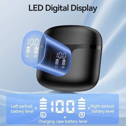 Wireless Earbuds, Bluetooth 5.4 Headphones HiFi Stereo with 4 HD Mic, 50H Playtime Bluetooth Earbuds with Dual LED Display, IPX7 Waterproof Wireless Earphones, Touch Control Ear Buds,USB-C, Black