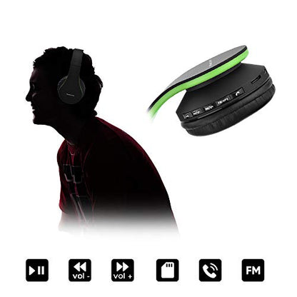 PowerLocus Wireless Bluetooth Over-Ear Stereo Foldable Headphones, Wired Headsets Rechargeable with Built-in Microphone for iPhone, Samsung, LG, iPad (Black/Green) - color: Black/Green