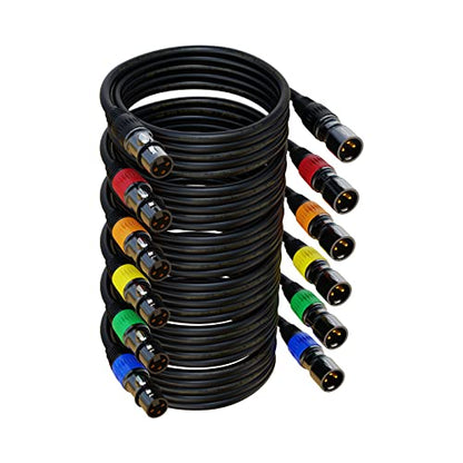 XLR Cables, XLR Microphone Cable 6 ft 6 Pack, Gold-Plated 3-pin XLR Speaker Cable Male to Female Balanced Mic Cable - size: 6ft, style: 6 Pack