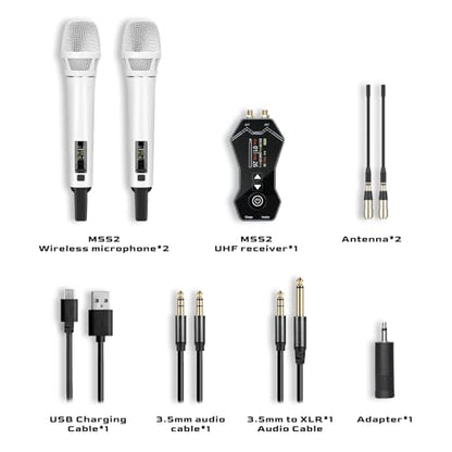 MSS2 Professional Wireless Microphone System, Auto Scan | Dual Antenna Diversity Transmission, 300ft Range, Dynamic Microphones for Karaoke Singing, DJ, Church, Party, Wedding