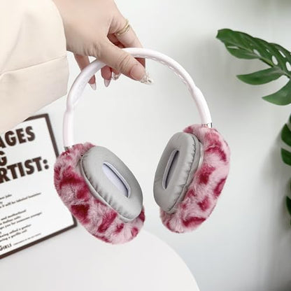 Fluffy Plush Case for AirPods Max Headphones, Cute Furry Fur Ear Cups Skin Soft Slicone Protective Cover for AirPods Max(Pink Leopard) - color: Pink Leopard