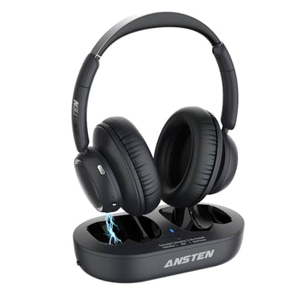 ANSTEN Wireless Headphones for TV Watching,TV Headphones Wireless | Universally Compatible Transmitter Charging Base Over Ear Headset No Delay 35 Hrs Audio Playtime Plug n Play for Seniors