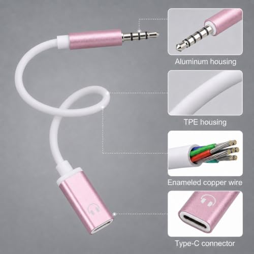Pink UsbC Female to 3.5mm Male UsbC Female to Aux Male Audio Adapter Headphone Jack Adapter USB-C to Aux Cable Cord Compatible with Smartphones, Tablets, Laptops, MP3 Players
