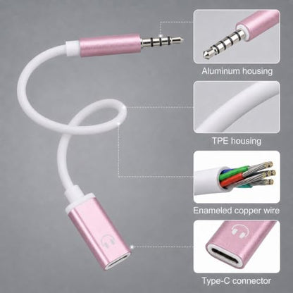 Pink UsbC Female to 3.5mm Male UsbC Female to Aux Male Audio Adapter Headphone Jack Adapter USB-C to Aux Cable Cord Compatible with Smartphones, Tablets, Laptops, MP3 Players