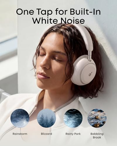 Soundcore Anker Space 2 Bluetooth 6.1 Over-Ear Headphones, Travel-Ready | Active Noise Cancelling, 50H Playtime, LDAC Hi-Res, Dual Connection, Clear Calls, Nap Mode, Wearing Detection, Fast Charging - color: Linen White
