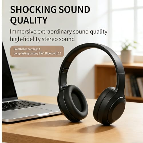 Wireless Bluetooth 5.4 Headphones Over Ear ,Noise Reduction Wireless Headphones with Microphone/Deep Bass,Adjustable HiFi Stereo Foldable On Ear Headset for Sports Travel Cellphone Tablet Office