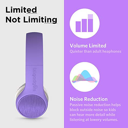 LilGadgets Connect+ Style On-Ear Kids Headphones with Microphone - SharePort Technology, SoftTouch Padding, Detachable Cable, Volume Limiting, Durable & Adjustable - Purple - color: Purple
