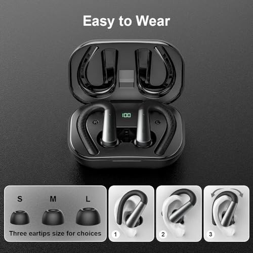 Earbuds for Alcatel Axel - Bluetooth Headphones with Earhooks Waterproof IPX6 Sports Workout Earbuds with LED Display for Gym Running Exercise Fitness with Mic - Black