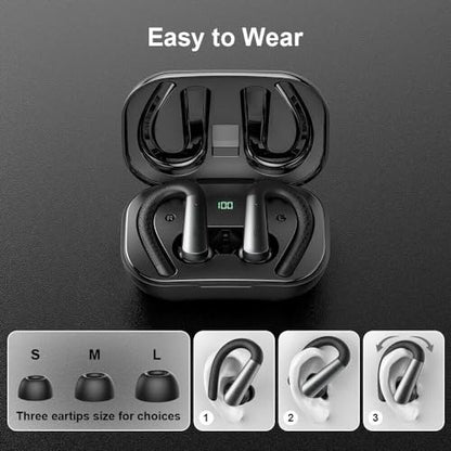 Earbuds for Punkt MC02 - Bluetooth Headphones with Earhooks Waterproof IPX6 Sports Workout Earbuds with LED Display for Gym Running Exercise Fitness with Mic - Black