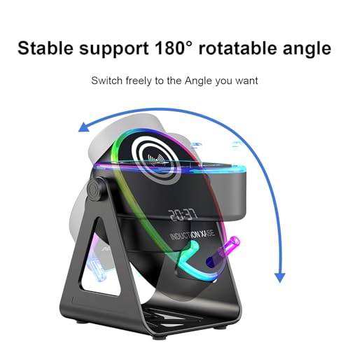 5-in-1 Induction Bluetooth Speaker with RGB Light Phone Stand | ABS mesh speaker delivers 360° surround sound with colorful lights for party and gaming use - color: Black (5 in 1 )