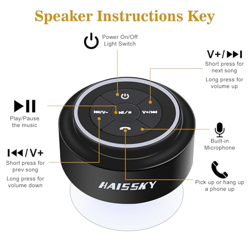HAISSKY Bluetooth Shower Speakers, Portable Wireless Speaker with Suction Cup, IP67 Waterproof Speaker Pairs Easily to Phones, Tablets, Computer, Gift for Men & Women