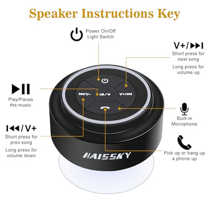 HAISSKY Bluetooth Shower Speakers, Portable Wireless Speaker with Suction Cup, IP67 Waterproof Speaker Pairs Easily to Phones, Tablets, Computer, Gift for Men & Women