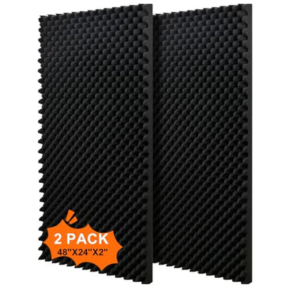 2 pack, 48x24x2 inches acoustic foam panels Egg Crate Foam Padding sound proof panels for walls Soundproof Foam Studio Acoustic Treatment Studio Foam panels Soundproofing Used to Absorb Echoes - color: 2P Black