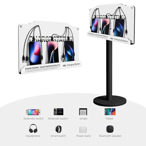 Floor Standing Cell Phone Charging Station with Fast Charigng Cables – 8 Device Charging Dock for Office, Hotel & Public Spaces | Compatible with iPhone ipad Smartphone Tablets Android Port (White) - color: White