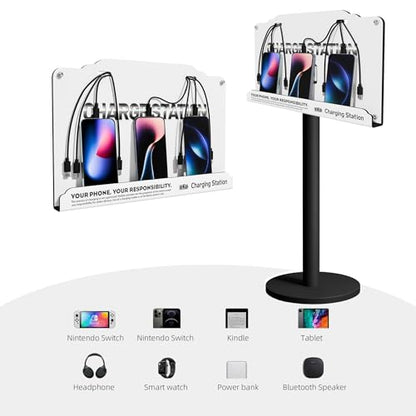 Floor Standing Cell Phone Charging Station with Fast Charigng Cables – 8 Device Charging Dock for Office, Hotel & Public Spaces | Compatible with iPhone ipad Smartphone Tablets Android Port (White) - color: White
