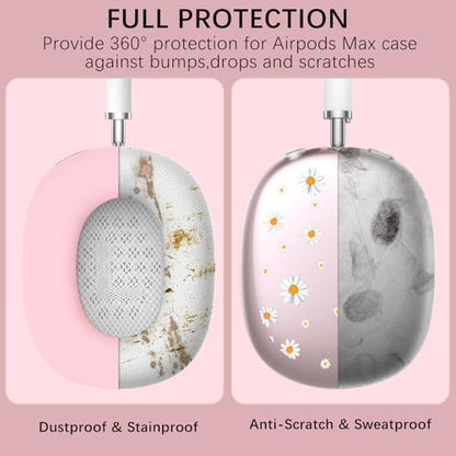 Silicone Case Cover for AirPods Max Headphones, Clear Cute Daisy Soft TPU Ear Cups Cover/Ear Pad Case Cover/Headband Cover for AirPods Max (2024/2020), Pink - color: Daisy_B/Pink