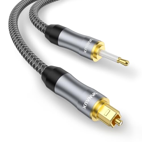 VANAUX Toslink to Mini Toslink Digital Optical Cable,S/PDIF Fiber Optic Audio Cable,24K Gold Plated for TV,Soundbars,Stereo Systems【Not A 3.5mm Auxiliary Plug】(5ft/1.5m) - size: 5 ft
