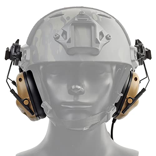 Helmet Mode Tactical Shooting headset + with U94 PTT 2pin with ARC Rail Adapter Noise Reduction & Sound Pickup Ear Protection (TAN) - color: Tan