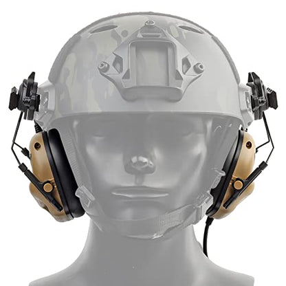 Helmet Mode Tactical Shooting headset + with U94 PTT 2pin with ARC Rail Adapter Noise Reduction & Sound Pickup Ear Protection (TAN) - color: Tan