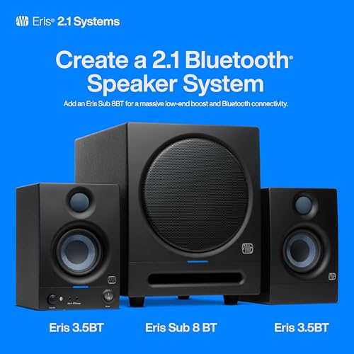 PreSonus Eris 3.5 Bluetooth Powered Studio Monitors, Pair —| | 50W, Woven-Composite Woofer, Silk-Dome Tweeter, Black - color: Black, size: 3.5" Bluetooth
