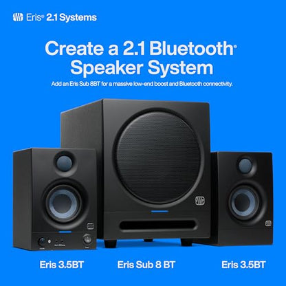 PreSonus Eris 3.5 Bluetooth Powered Studio Monitors, Pair —| | 50W, Woven-Composite Woofer, Silk-Dome Tweeter, Black - color: Black, size: 3.5" Bluetooth