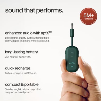 Twelve South AirFly Pro, Bluetooth Wireless Audio Transmitter, Evergreen | Bluetooth Adapter for AirPods/Headphones, 20+ Hr Battery, Works with 3.5mm aux Jacks on Airplanes, TVs, Gym Equipment, Travel - color: Evergreen, style: AirFly Pro 2