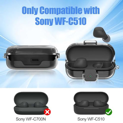 [with Safety Lock] for Sony WF-C510 Case Cover, Clear Soft TPU Protective Earbuds Case with Carabiner & Cleaner Kit Accessories Set(Clear) - color: Clear