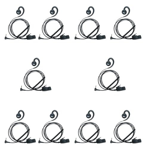 2.5mm 1-Pin walkie talkies Earpiece Headse with PTT Mic Compatible with T600/T260/T200 Talkabout Two-Way Radios (C-Shape, 10pack)