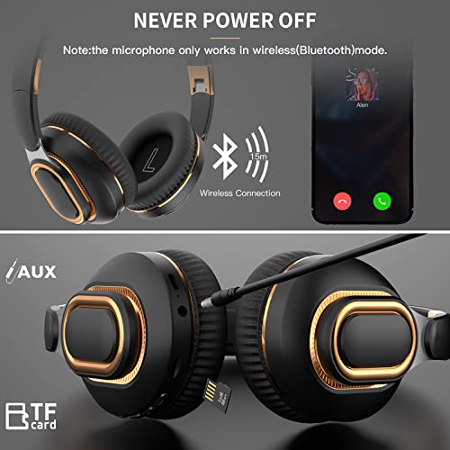 H7 Foldable Over-the-Ear Wireless Bluetooth Headphones, Black | 30H Playingtime,HiFi surround sound and 1.5m Audio Cable,Soft Lightweight Headset With Mic,for Android and iOS,Gift,Study - color: Black