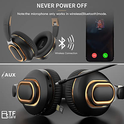 H7 Foldable Over-the-Ear Wireless Bluetooth Headphones, Black | 30H Playingtime,HiFi surround sound and 1.5m Audio Cable,Soft Lightweight Headset With Mic,for Android and iOS,Gift,Study - color: Black