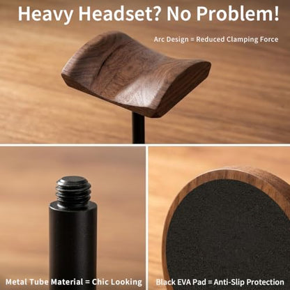 Headphone Holder Stand for Desk, Wood and Metal Headset Hanger Mount Hook Gaming Holder Desktop Earphone Artful Functional Craftsmanship Stand for All Headsets with Solid Wooden Base - style: Walnut