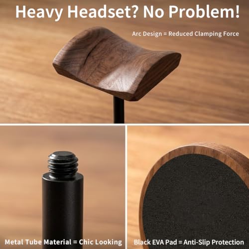Headphone Holder Stand for Desk, Wood and Metal Headset Hanger Mount Hook Gaming Holder Desktop Earphone Artful Functional Craftsmanship Stand for All Headsets with Solid Wooden Base - style: Walnut