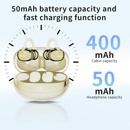 PEICHENG Earbuds Wireless Bluetooth Earphones, 5H Playback 50mAh+400mAh Power Case with Digital Display (Beige) - color: Beige