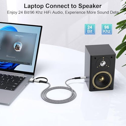 USB A to 3.5mm Audio Aux Cable for Headphones Speaker PC Laptop Windows PS5 PS4 Desktops,3FT USB C to 3.5mm Aux Adapter TRS Stereo Braided Audio Cord for iPhone 17 Pro Max/17/16/16 Pro/15 Plus