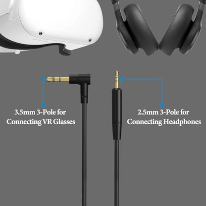 GEEKRIA VR Short Audio Cable Compatible with Meta Quest 3, Meta Quest 2, 3.5mm to 2.5mm Cord, TRS Replacement Cable for Headphones, Fits the Audio Interface on The Same Side (2 Pack / 1ft)