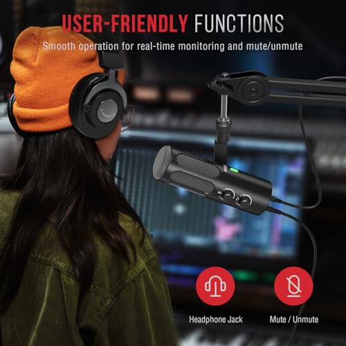 FIFINE AmpliTank Tank3 XLR/USB Podcast Dynamic Microphone for Streaming | Studio PC Streamer Mic, All Metal Built, with Mute Button, Headphone Jack, Volume Knob, for Vocal Voice Over Music Recording