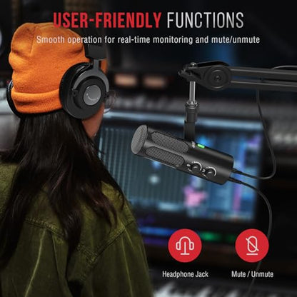 FIFINE AmpliTank Tank3 XLR/USB Podcast Dynamic Microphone for Streaming | Studio PC Streamer Mic, All Metal Built, with Mute Button, Headphone Jack, Volume Knob, for Vocal Voice Over Music Recording