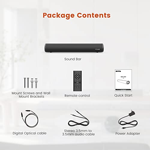 LITTOAK HDMI 16 Inch Soundbar for Smart TV | Small Home Audio Sound Bar TV Speakers, Optical/HDMI/Aux/USB/Bluetooth, for TV, PC, Projectors, Includes Remote Control