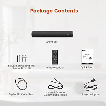 LITTOAK HDMI 16 Inch Soundbar for Smart TV | Small Home Audio Sound Bar TV Speakers, Optical/HDMI/Aux/USB/Bluetooth, for TV, PC, Projectors, Includes Remote Control