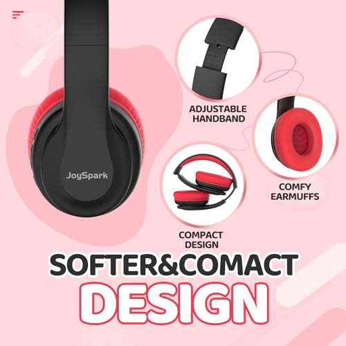 JoySpark Kids Bluetooth Headphones Over-Ear, 60Hrs, Built-in Mic-Black - color: Black